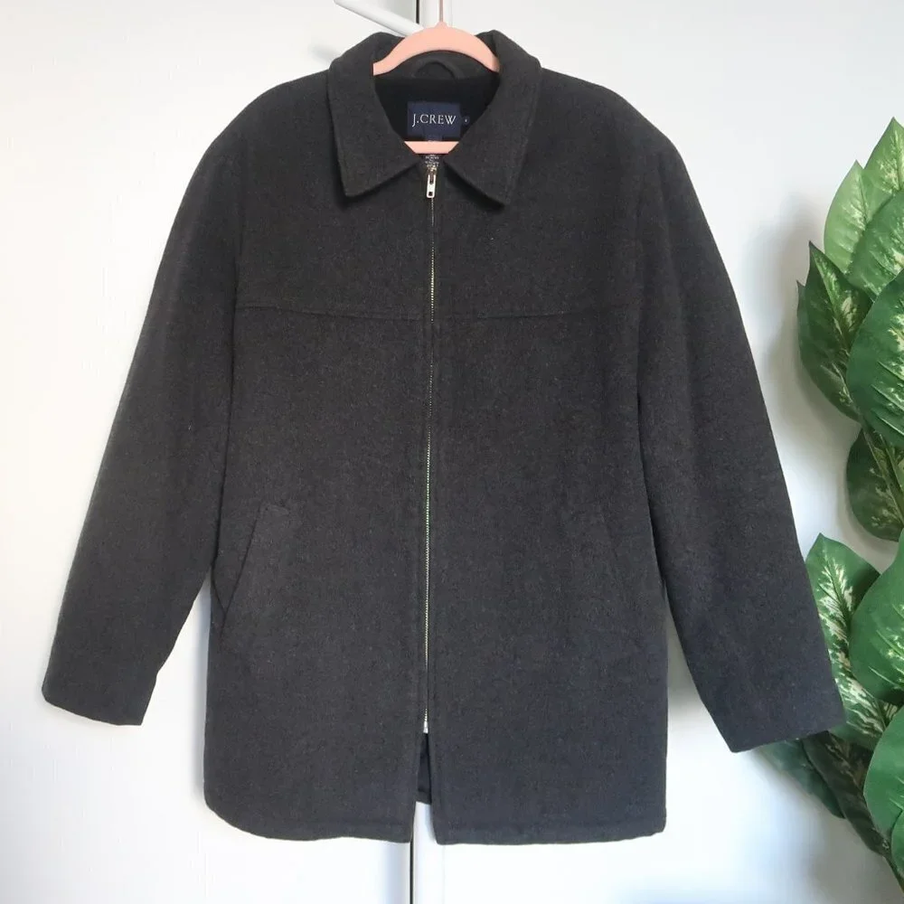 J. Crew Grey Wool Zipper Front Collared Coat / Jacket Size Medium M